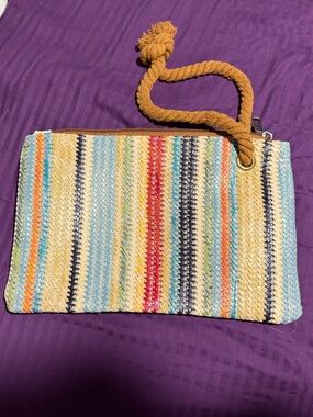 Multicolor Striped Woven Wristlet Clutch - Women's Bag